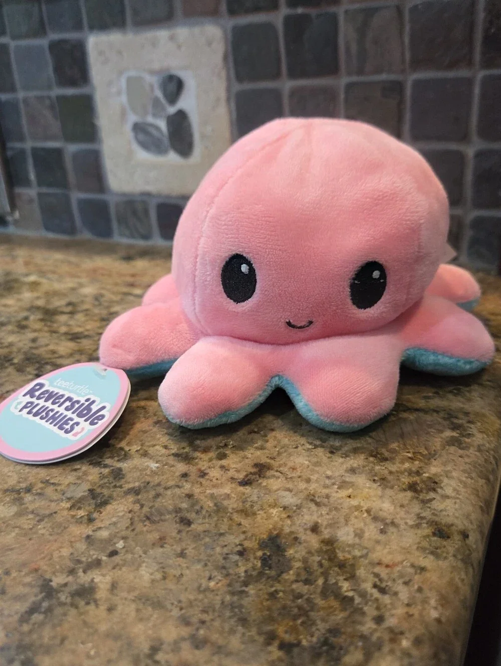 TeeTurtle Reversible Octopus Plush 8” Happy Mad Mood Soft Blue Pink NWT
